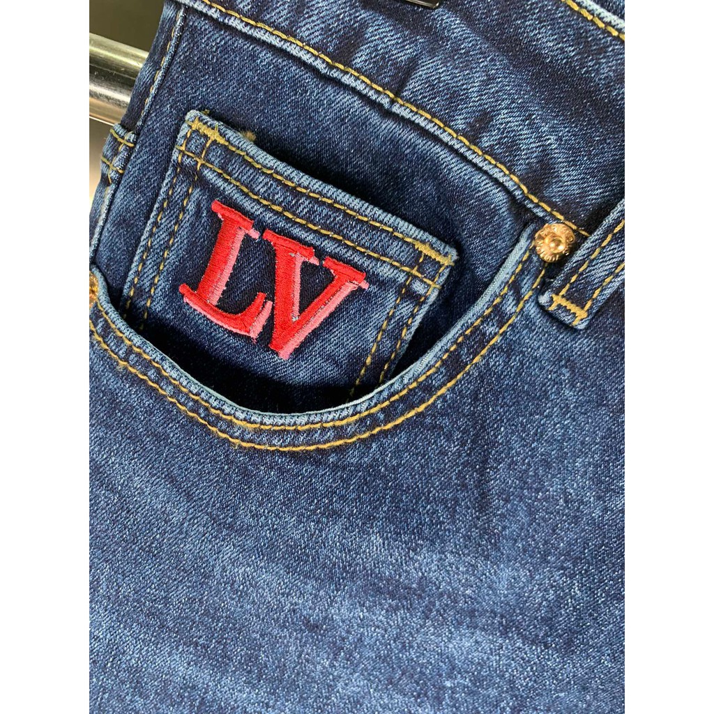 [HIGH FASHION] Quần Jean siêu cấp L-V trơn 1-1 on web logo thêu túi MLN HV size 28-34 , ship code toàn quốc