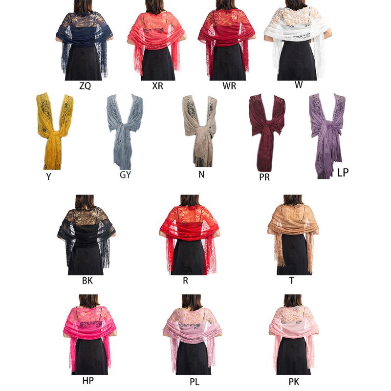 Khăn choàng ren hoa phối tua rua phong cách Vintage 1920s 10MK 185x63cm