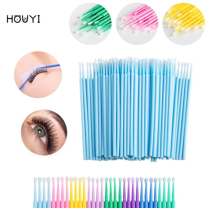 Set 100 Tăm Bông Cotton Mini Nhiều Màu Làm Sạch Lông Mi/Trang Điểm Nối Mi Dùng Một Lần