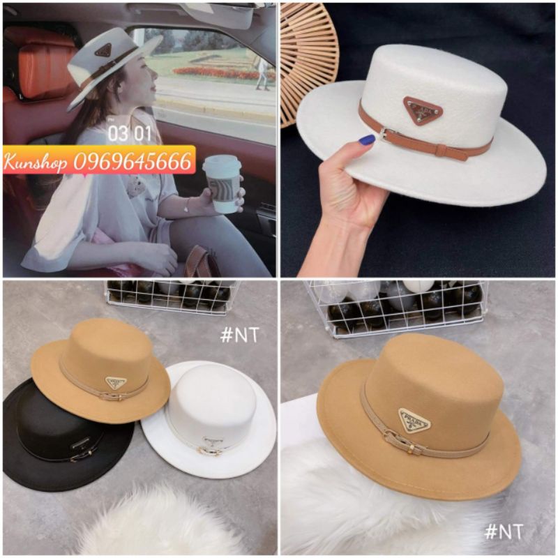 Mũ dạ vành nhỏ đai da tag prada cao cấp siêu hot