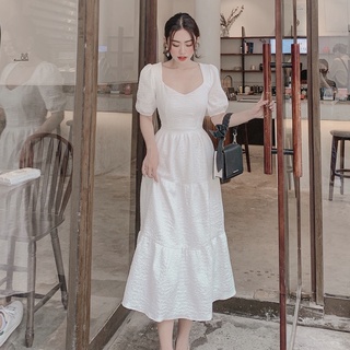Đầm xoè cổ vuông xếp tầng -tk283