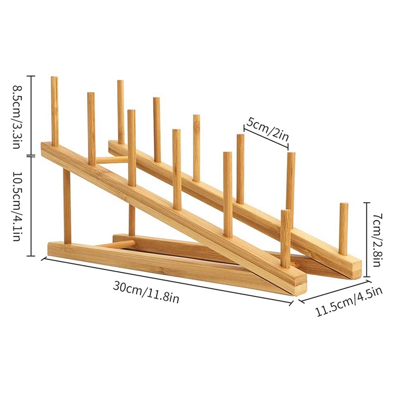 Set 2 Giá Đỡ Đĩa/Nắp Nồi Bằng Gỗ Tre Sắp Xếp Gọn Gàng Cho Nhà Bếp