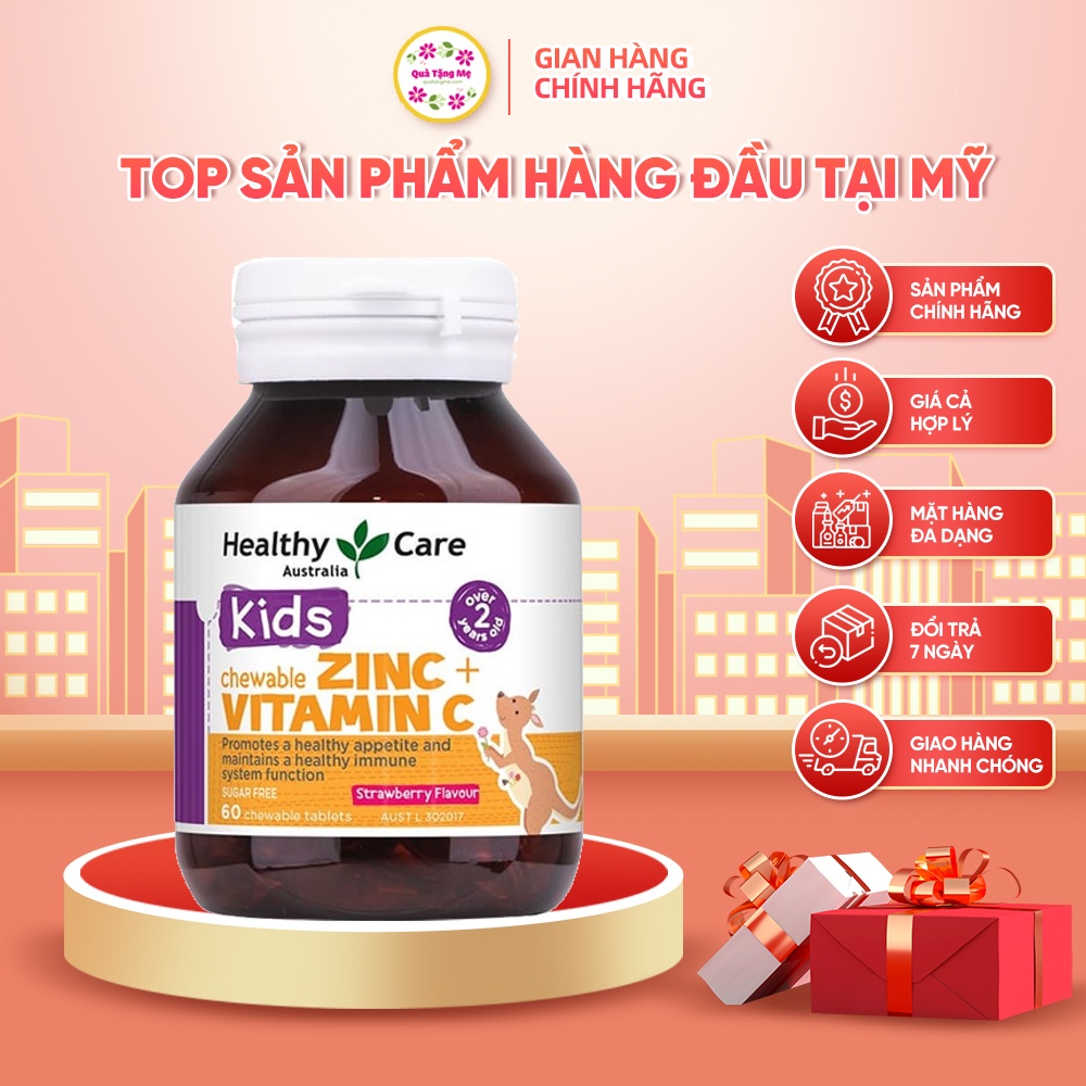 Viên nhai bổ sung kẽm Healthy Care Zinc Vitamin C tăng đề kháng cho bé 60 viên