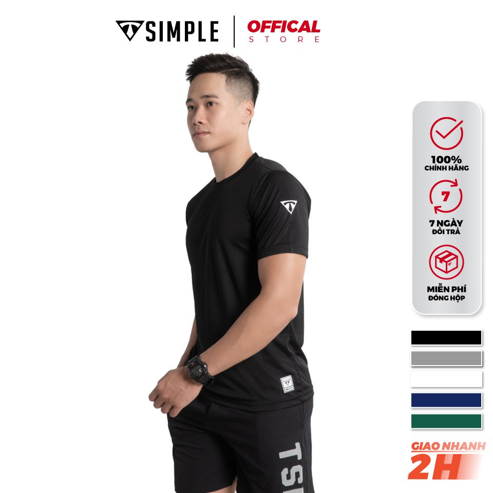 Áo Thể Thao Nam TSIMPLE tập gym ngắn tay vải thun lạnh thoáng mát, co giãn, chuẩn form màu Đen - Hàng mới về