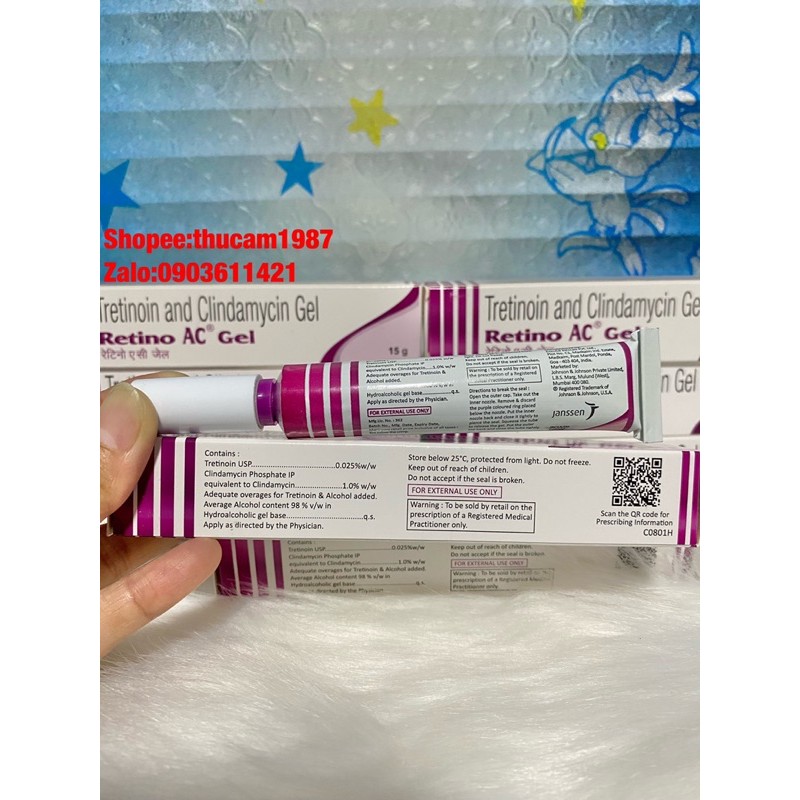 GEL Retino AC tretinoin 0.025% + Clindamycin 1% loại bỏ mụn viêm và chống lão hoá da 15g. | BigBuy360 - bigbuy360.vn
