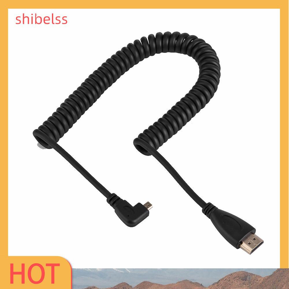 （ʚshibelss）Right Angled 90 Degree Micro HDMI to HDMI Cable Telescopic Spring HDMI Wire