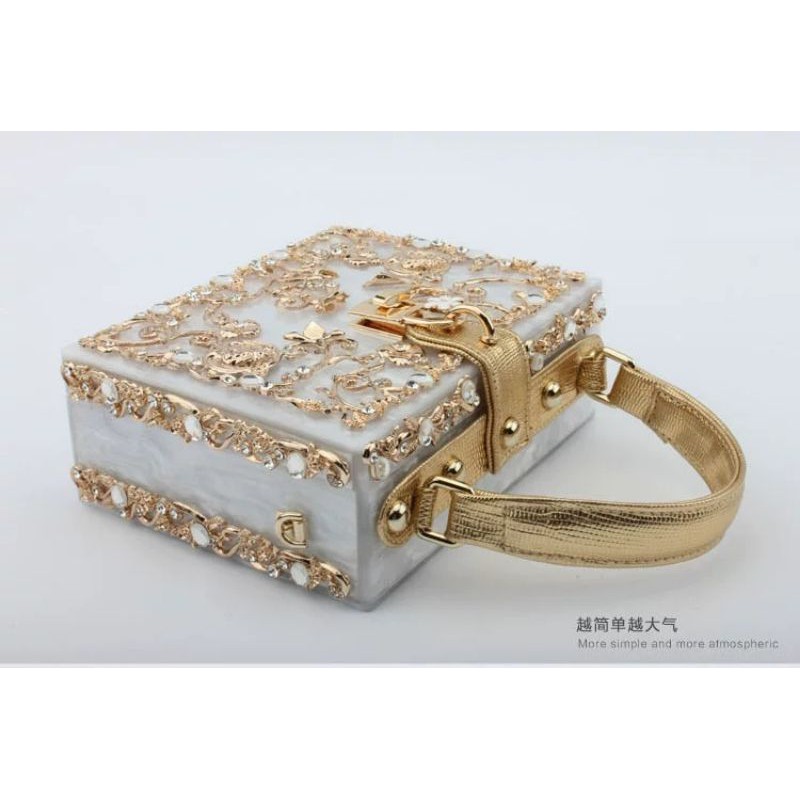 Túi xách chạm khắc kim cương acrylic kiểu túi khóa hộp