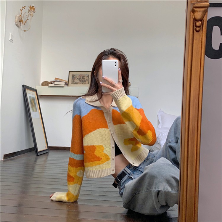 [CÓ SẴN] Áo Cardigan len cổ sơmi Orange Desert form croptop | WebRaoVat - webraovat.net.vn