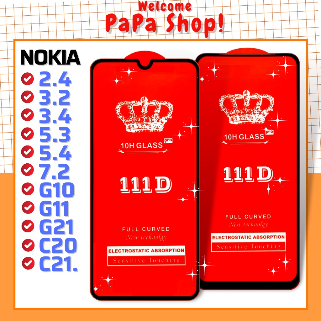 Kính Cường Lực Nokia 2.4 / 3.2 / 3.4 / 5.3 / 5.4 / 7.2 / G10 - Dán Full màn hình 111D và trong suốt - Độ trong cực cao.