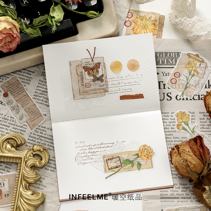 30 Tờ hình dán trang trí sổ tay phong cách retro