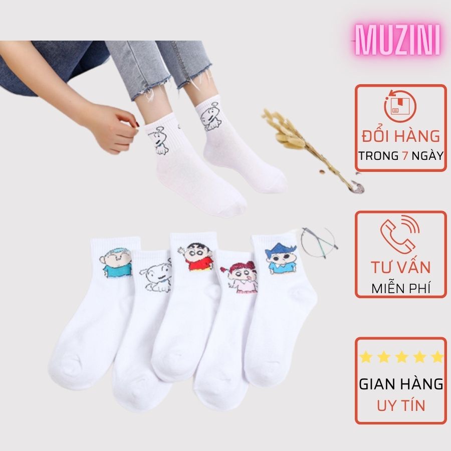 Set 5 tất nữ Muzini tất cổ cao hàn quốc in họa tiết hoạt hình ngộ nghĩnh TN20