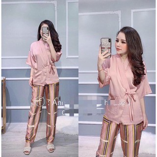 Bộ ngủ lụa kimono dài tay cao cấp
