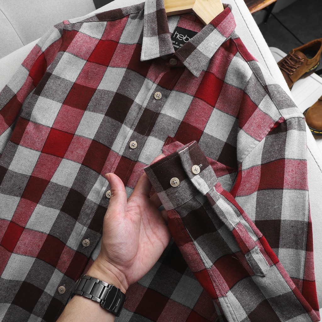 Áo sơ mi caro, flanel nam dài tay HEBOZ 1 túi 3 màu basic thời trang, chất dạ mỏng nhẹ và mềm, form slimfit - 00000826