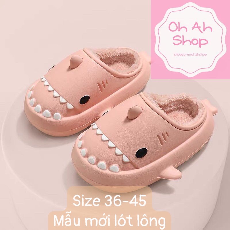 🍓 Dép cá mập cho người lớn baby shark phiên bản lông cừu ấm áp cá mập bông dễ thương