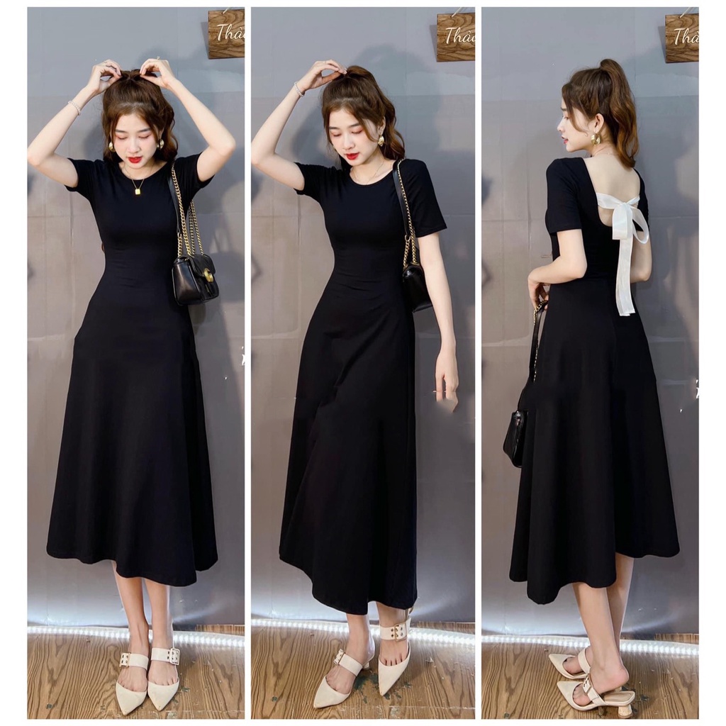 Váy nơ lưng len tăm dáng xòe tôn eo ngắn tay MIVOSA VN205