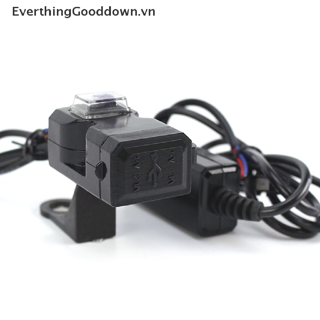 Everthinggood Ổ Cắm Sạc USB Kép 12V Chống Nước Có Công Tắc Và Giá Đỡ Gắn Tay Lái Cho Xe Máy