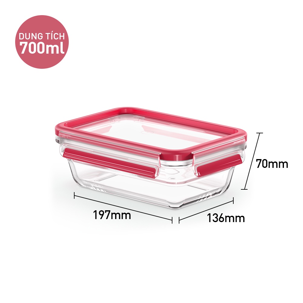 [LIFEMC11BPC -8% đơn 350K] Hộp thủy tinh vuông Tefal Masterseal N1040612 - 700ml - đỏ