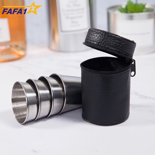 Set 4 Cốc Inox Mini 30ml Kèm Túi Da Đựng Chai Rượu Tiện Dụng