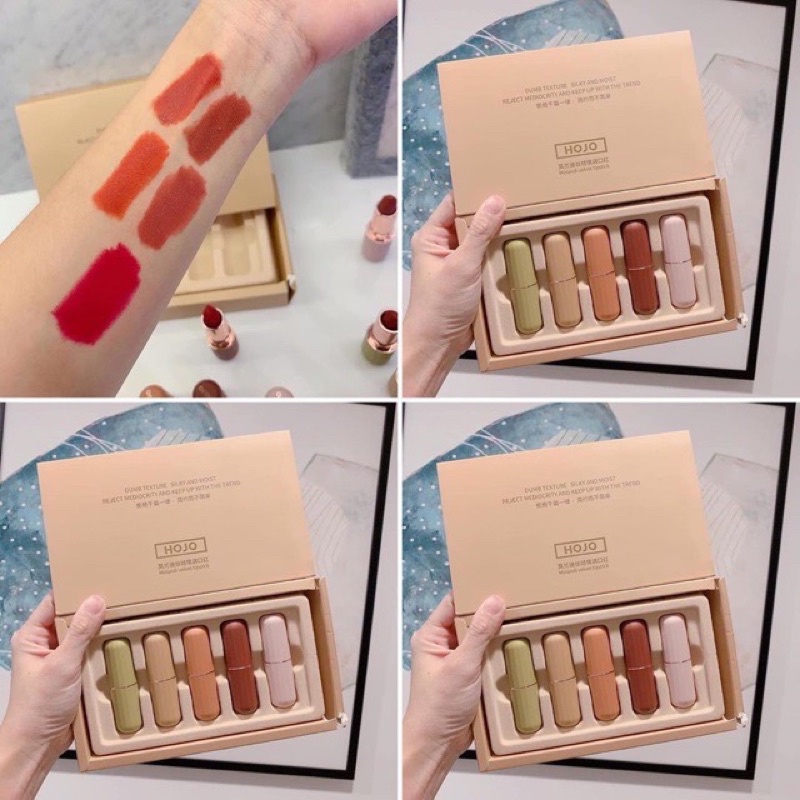 Set Son HOJO Lâu Trôi 5 Cây Siêu Đẹp, Lâu Trôi, Không Khô Môi