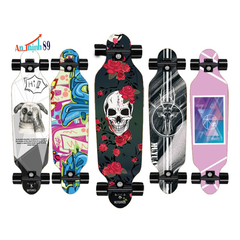 Ván trượt LONGBOARD - Ván trượt mặt nhám 80 cm, bánh xe lớn PU-95A, gỗ phong ép 7 lớp chắc chắn