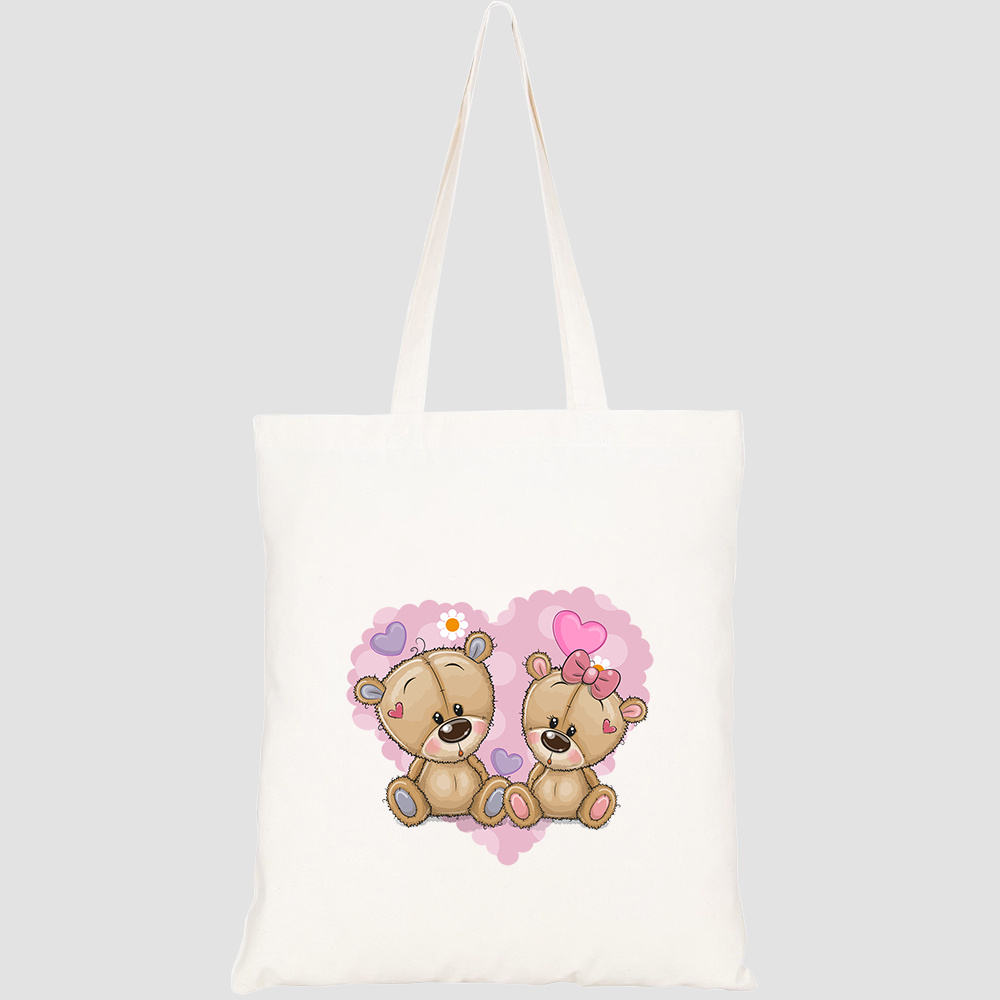 Túi vải tote canvas HTFashion in hình two cute cartoon bears on HT479