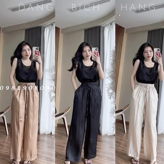 quần ống rộng nữ - quần ống suông nữ cạp chun chất đũi lụa sang chảnh