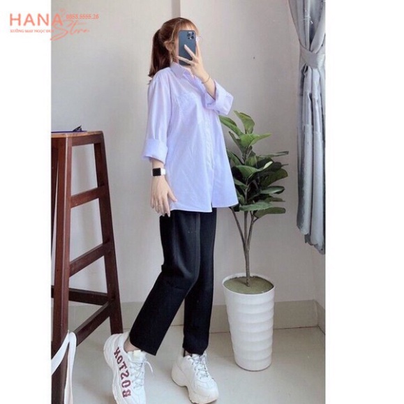 Áo sơ mi trắng tay dài đi học nữ dáng rộng cổ V bẻ trụ có túi kiểu áo sơ mi học sinh cấp 2 3 tay dài không tú