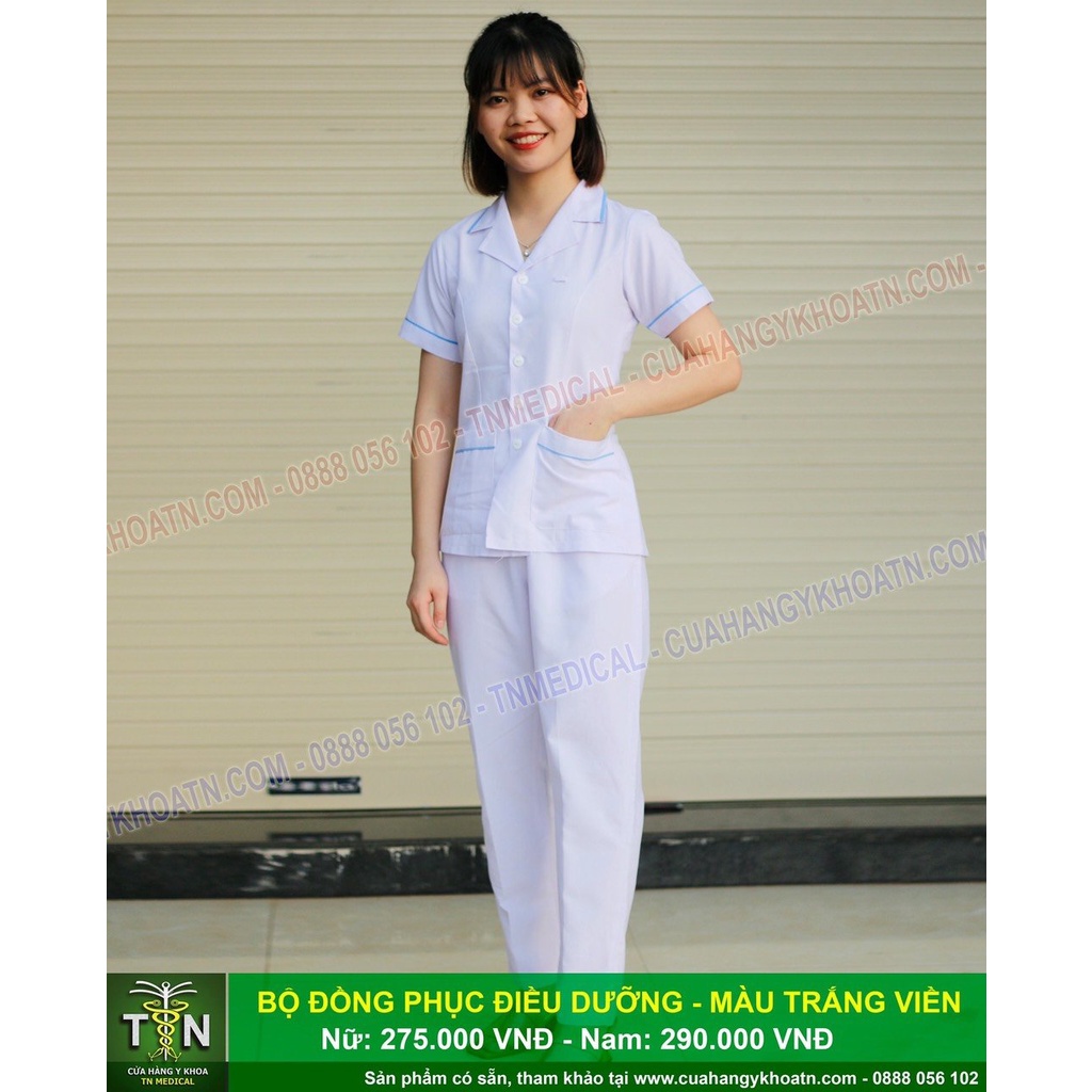 Bộ Scrubs Trung Cấp Trắng cho Điều Dưỡng - Thương hiệu TN Medical
