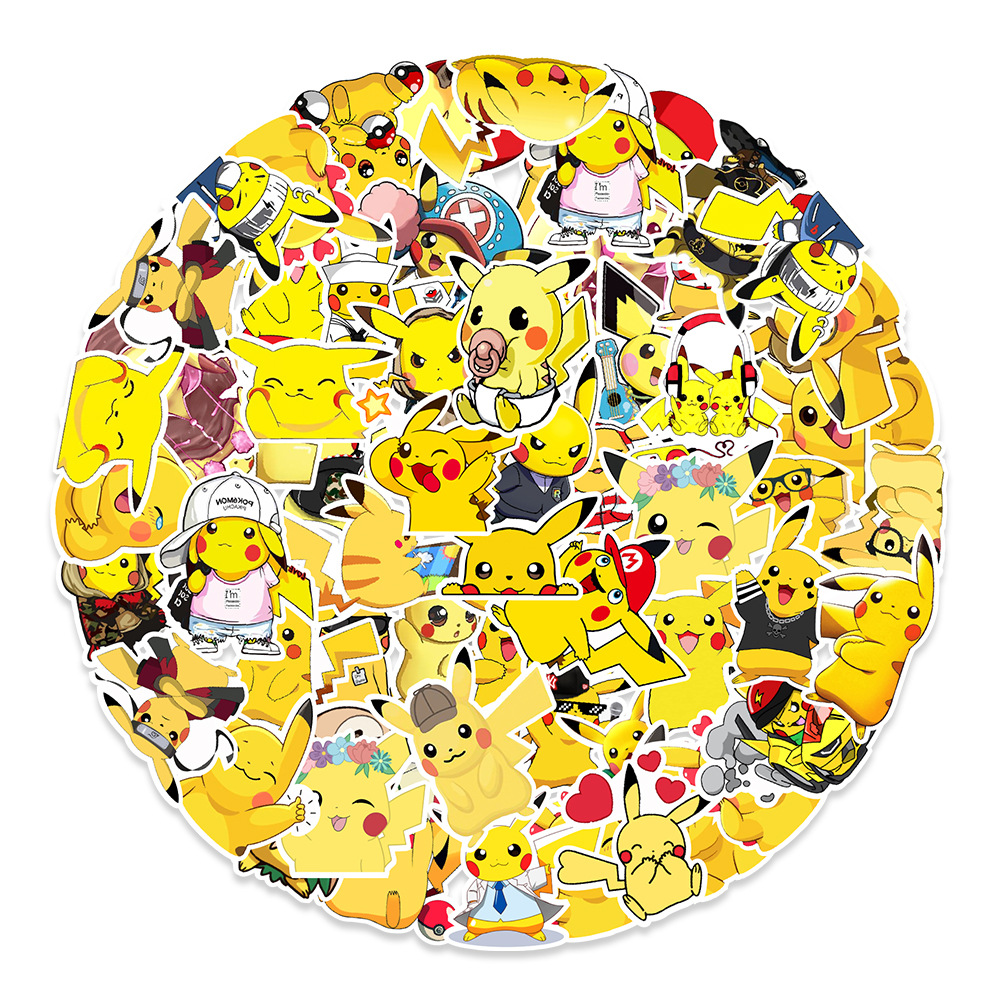 Y&P| Hình Dán Chống Nước Pikachu Nhật Bản Anime Mũ Bảo Hiểm Máy Tính Xách Tay Hành Lý Dán Thiết Lập, 50 tờ