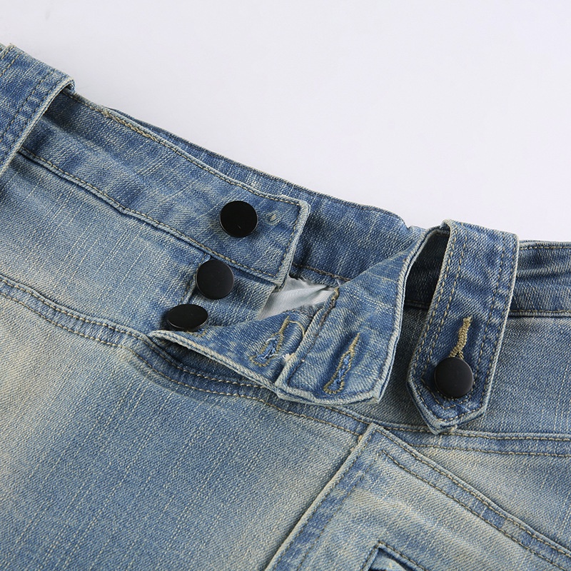 Chân váy jean Lưng Cao Thiết Kế Độc Đáo Phong Cách Retro