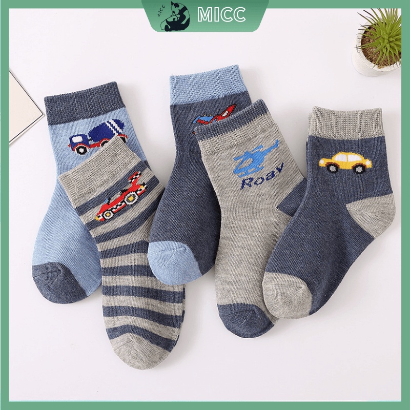 Bộ 5 đôi vớ bông in hoa văn hoạt hình dễ thương cho trẻ em từ 1-12 tuổi