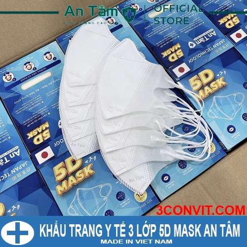 Hộp 10 chiếc khẩu trang y tế cao cấp 3 lớp 5D Mask An Tâm