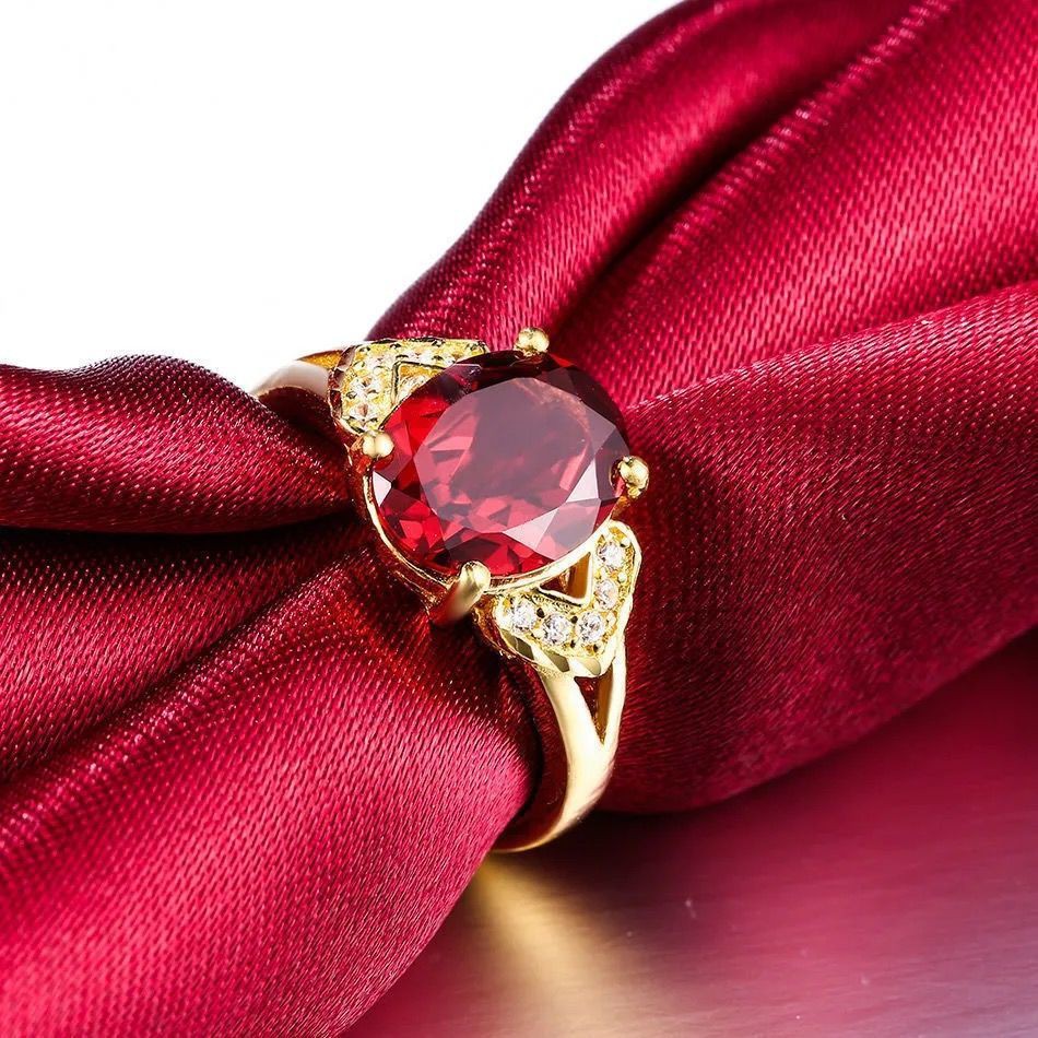 Nhẫn vàng thật ngàn feet chính hãng Hồng Kông, đính kim cương, ruby ​​nữ có thể điều chỉnh, quà tặng phù hợpD