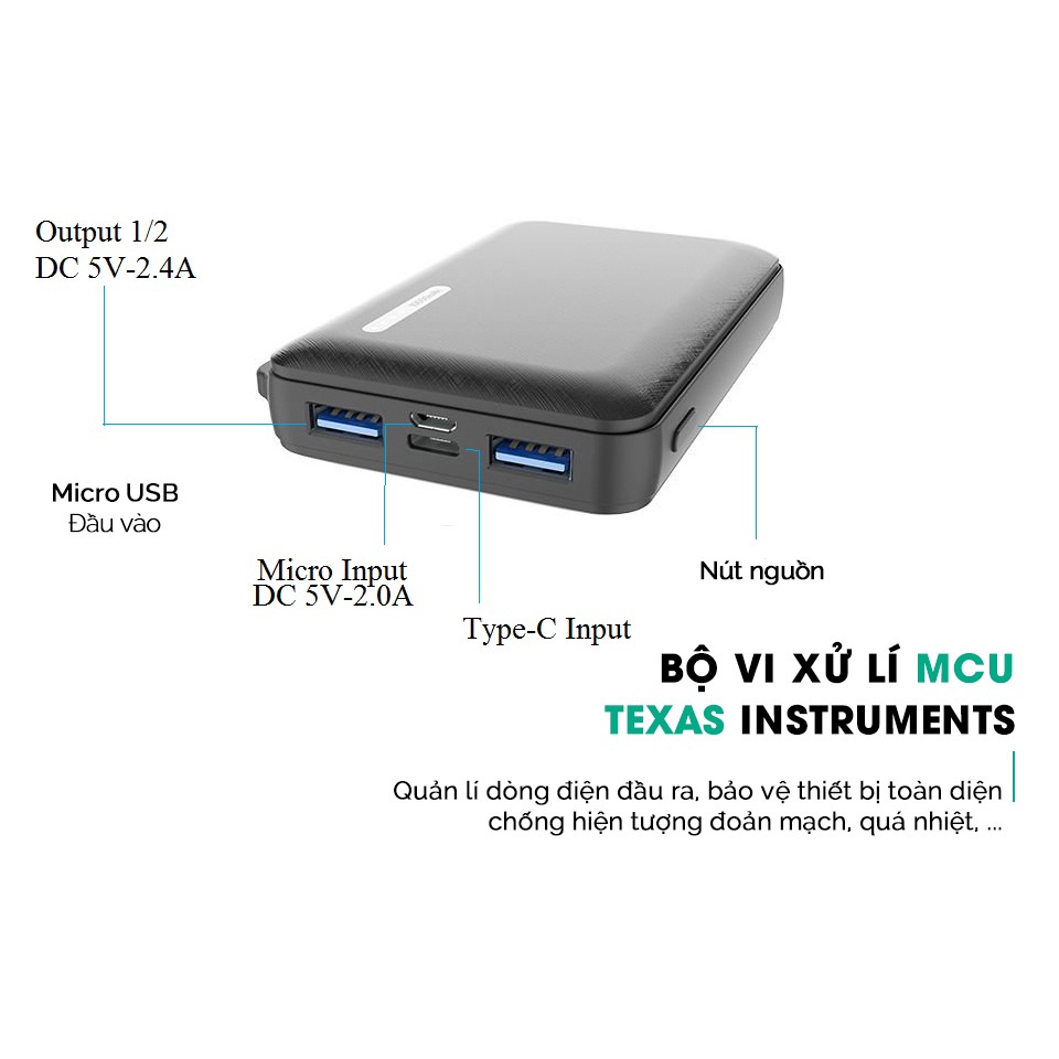 Sạc dự phòng nhỏ gọn ASPOR A358 dung lượng 10000mAh-Bảo hành 6 tháng
