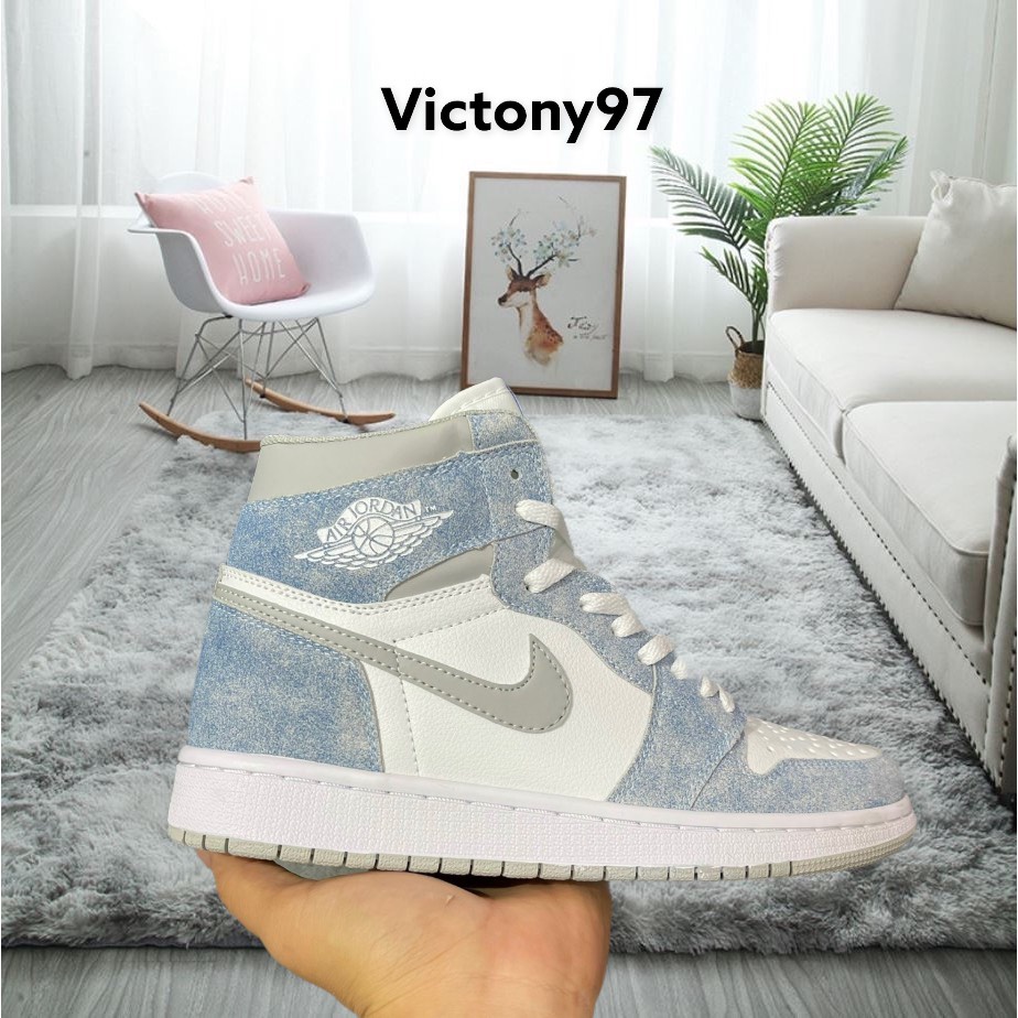 Giày Jordan 1 cao cổ Hyper Royal xanh nỉ, Giày JD1 xanh nỉ cổ cao siêu hot 2021 Full Box Bill