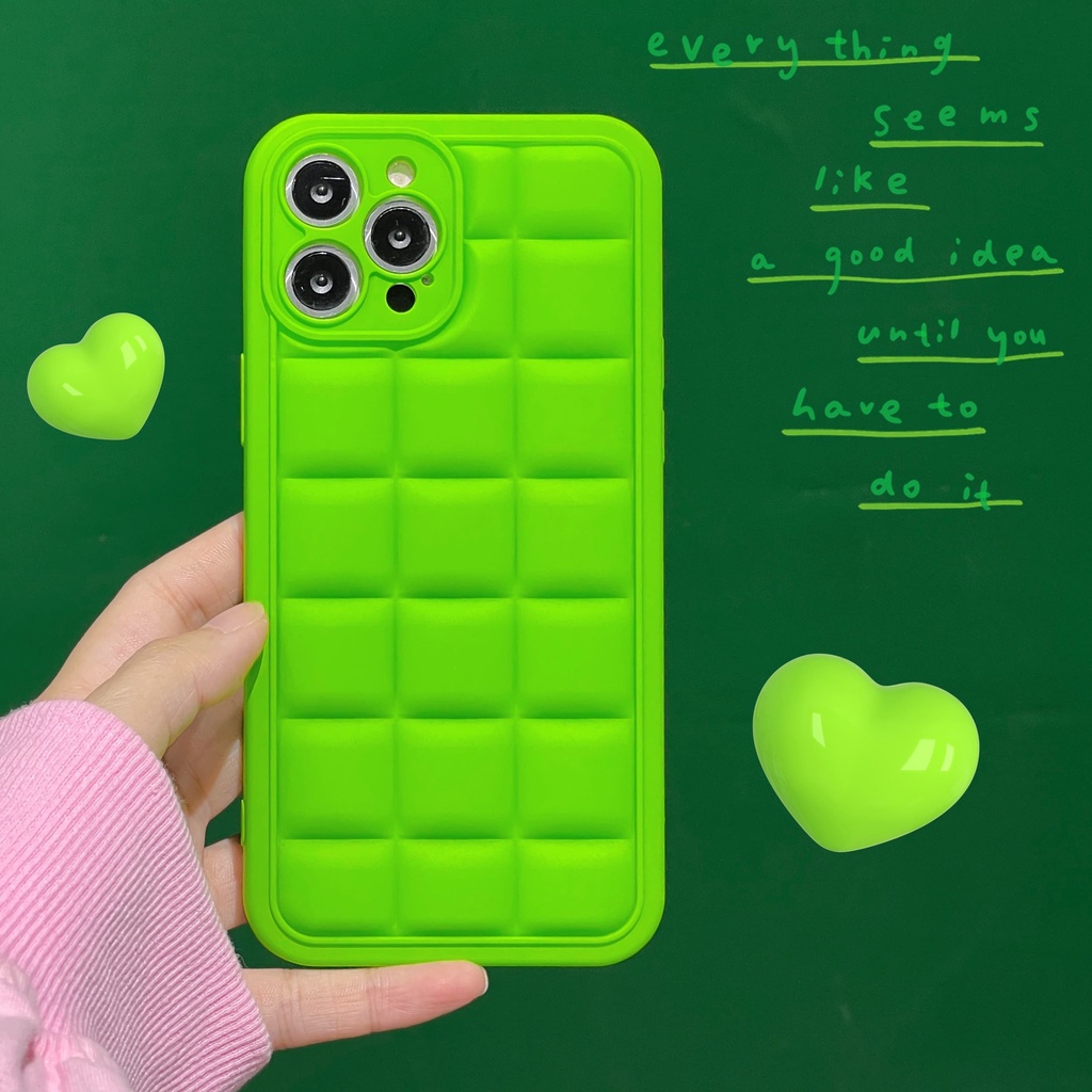 Ốp Điện Thoại Silicon Mềm Màu Xanh Lá Dạ Quang Chống Rơi Hình Vuông Cho iPhone 13 12 11 Pro MAX XS MAX XR X 7+ 8 Plus