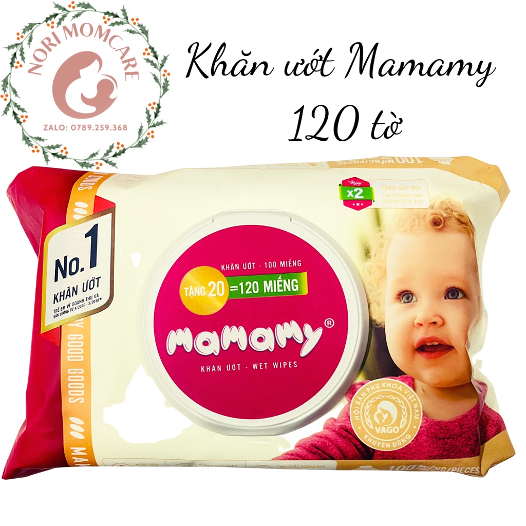 Combo 5 gói khăn ướt Mamamy chính hãng 120 tờ có mùi / không mùi chống rôm sảy, chống hăm, dưỡng ẩm an toàn cho bé