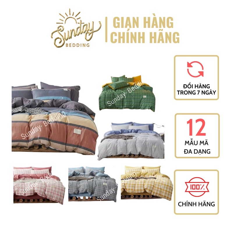 Bộ Chăn ga gối Cotton Tici kẻ Sunday bedding, nhập khẩu hàn quốc mẫu mới nhất 2020