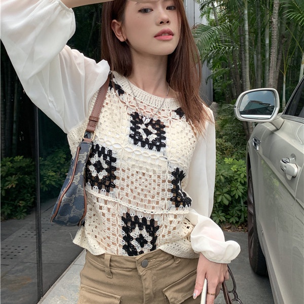 SUXI Áo Dệt Kim Cổ Tròn Dáng Ôm Phong Cách Vintage Hàn Quốc Thời Trang Mùa Thu Dành Cho Nữ