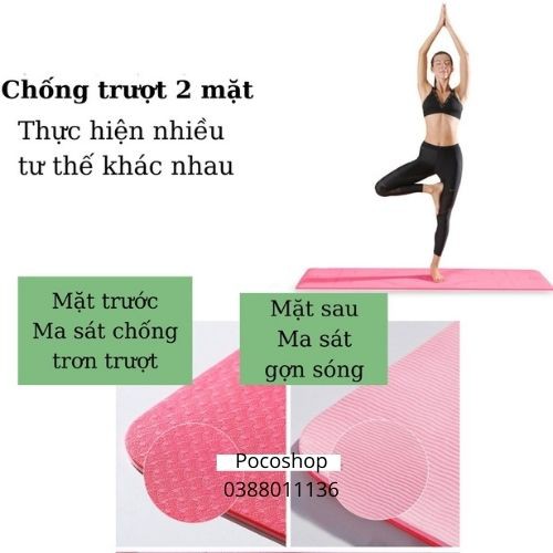 Thảm tập thể dục,gym,Yoga chống trơn trượt hiệu quả với chất liệu TPE không mùi, tặng kèm túi lưới đựng thảm thoáng khí