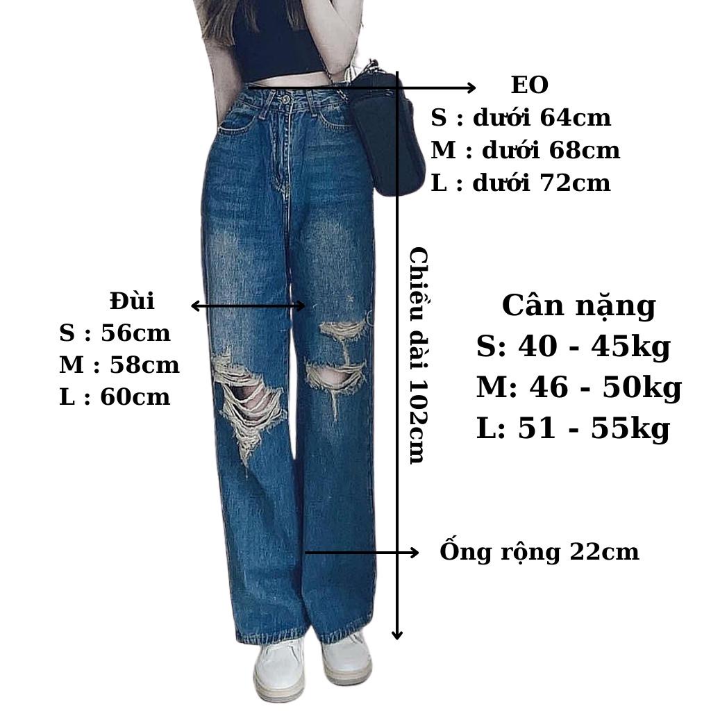 Quần Jean Ống Rộng Rách Gối Dài 102cm Fom Chuẩn Đẹp Siêu Hot