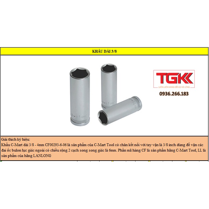 Khẩu dài lục giác 6 cạnh 3/8" F0293-6 C-MART (16mm-24mm)