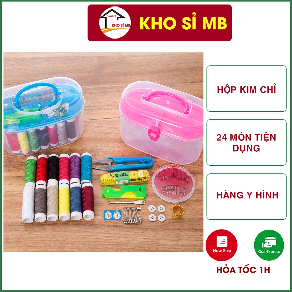 hộp đựng kim chỉ đa năng mini 2 tầng có chỉ nhiều màu cao cấp kèm hộp đựng dùng may vá trong gia đình kho sỉ mb