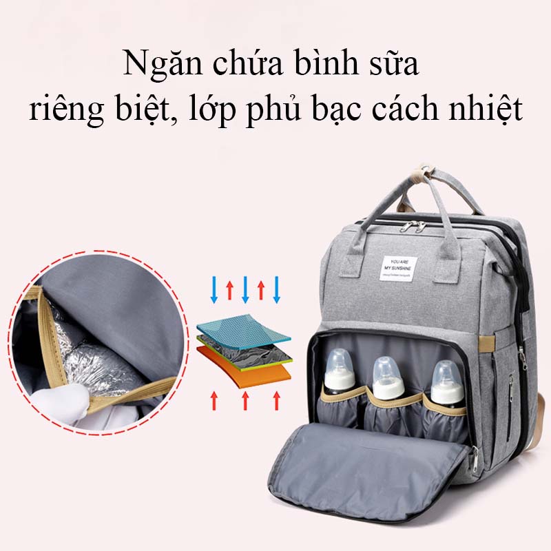 Balo Bỉm Sữa Di Động Đa Năng Sunshine Cho Mẹ Tích Hợp Nôi Di Động Cho Bé Túi Đựng Đồ Sơ Sinh Chất Liệu Vải Cao Cấp