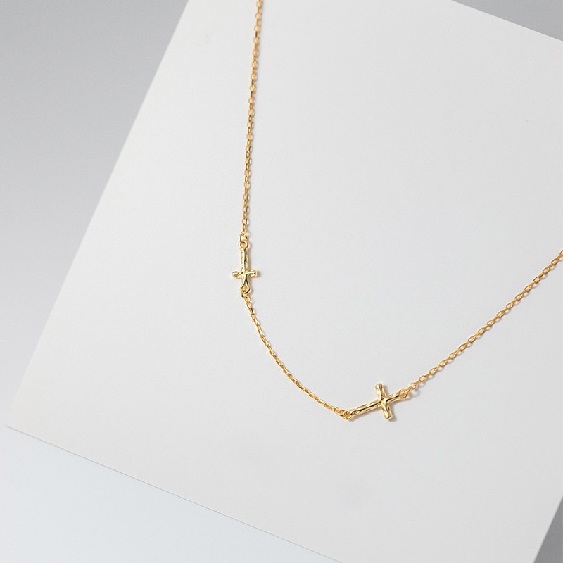 Dây chuyền bạc nữ hình thánh giá mạ vàng 14k, vòng cổ nữ bạc 925 hình chữ thấp đơn giản cá tính DUYSON SILVER [DCKX31]