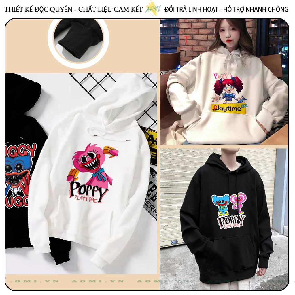 Áo khoác Nỉ Bông HOODIE Poppy Playtime Huggy Wuggy tay dài da cá mũ trùm đầu unisex full size AOMIVN