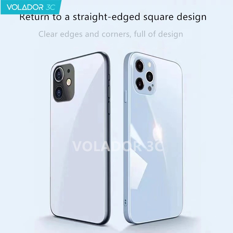 Ốp lưng thủy tinh Iphone Silicone lỏng chống trượt Cạnh vuông 9H Cứng cho iPhone 12 11 Pro Max XR XS Max 6 6s 7 8 Plus Chống va đập Vỏ bảo vệ máy ảnh