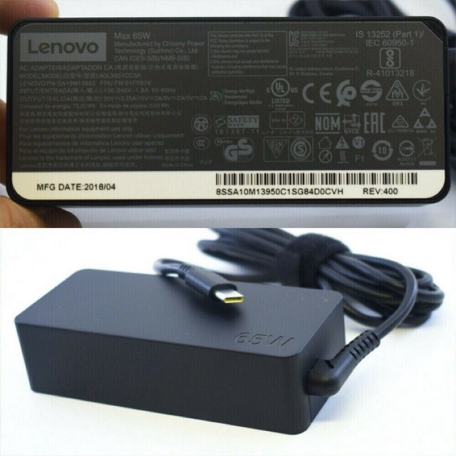 LENOVO Bộ sạc USB loại C 20V 3.25A 65W cho Thinkpad X1 carbon Yoga5 X270 X280 T580 P51s P52s