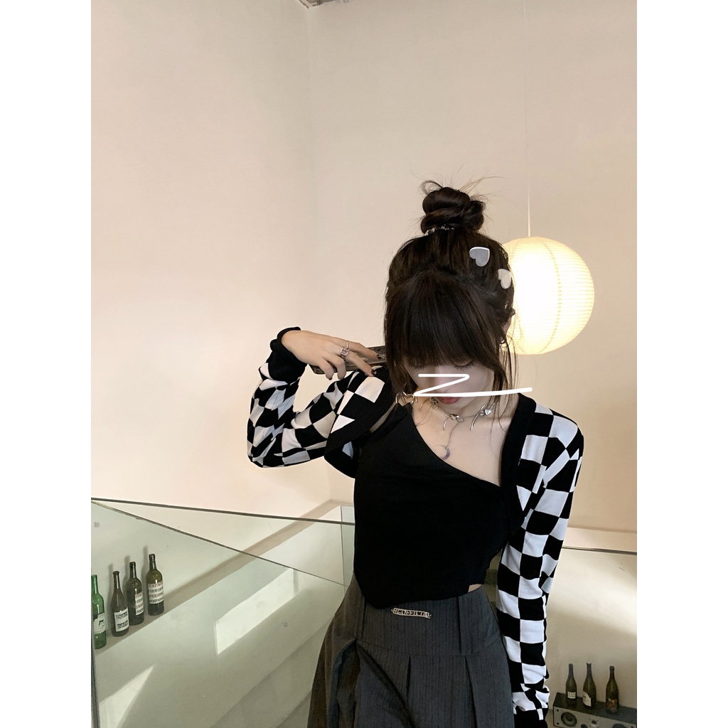 Áo Hai Dây Thể Thao Họa Tiết Sọc Caro Phong Cách Retro Thời Trang Hàn Quốc Cho Nữ