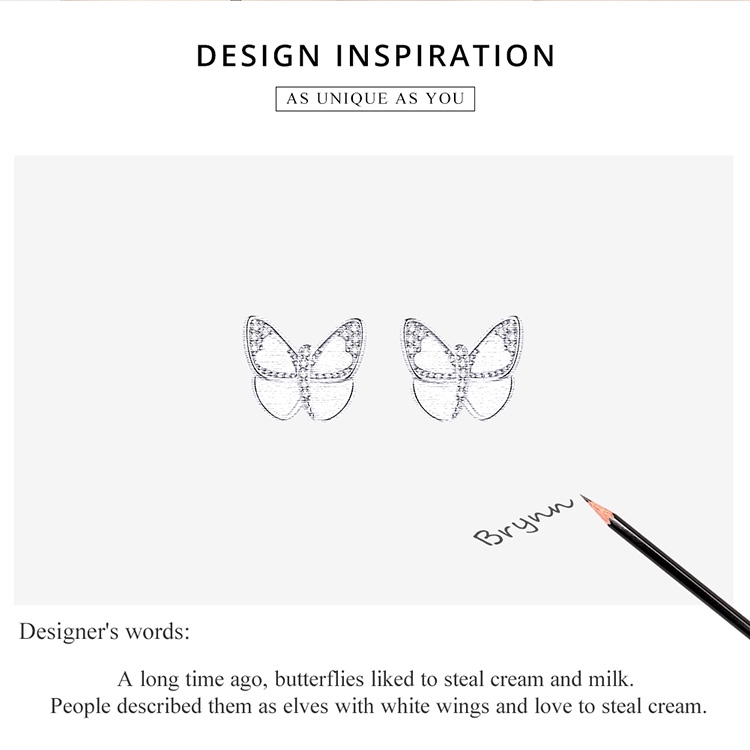Bông tai BAMOER Bạc 925 hình bướm đính đá thời trang